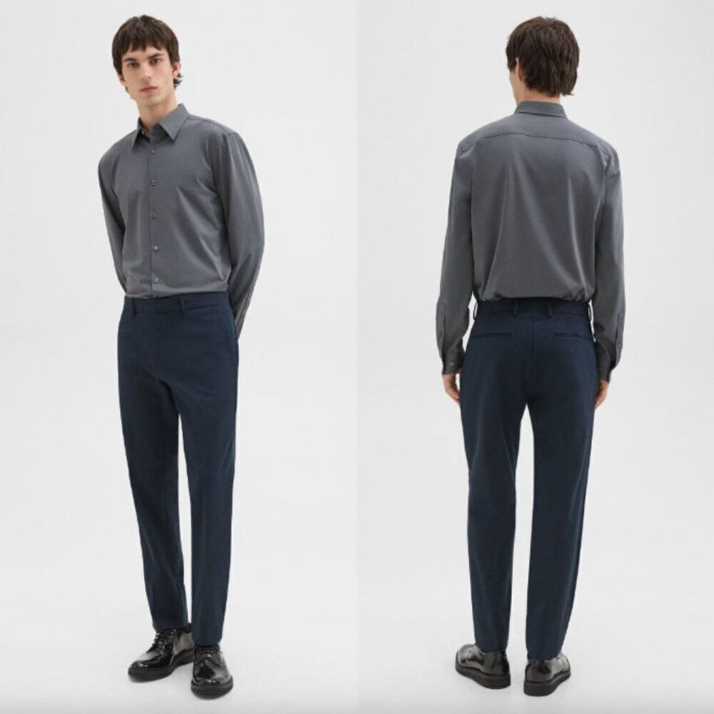 Theory navy blue Baltic stretch cotton twill Zaine slim straight pants trousers